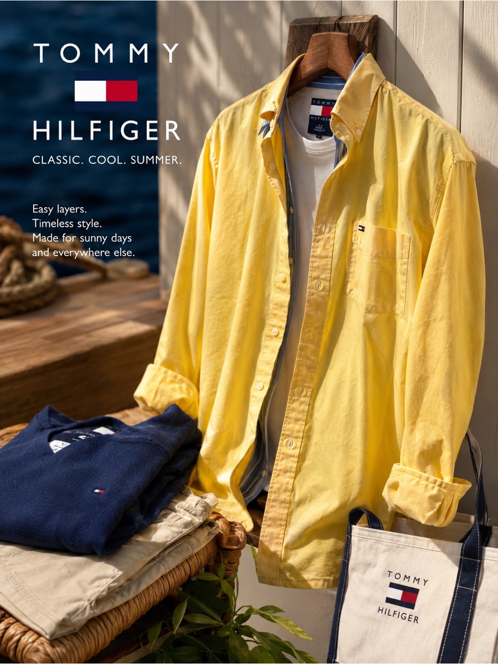 Tommy Hilfiger Yellow Button-Up Shirt with Chest Logo